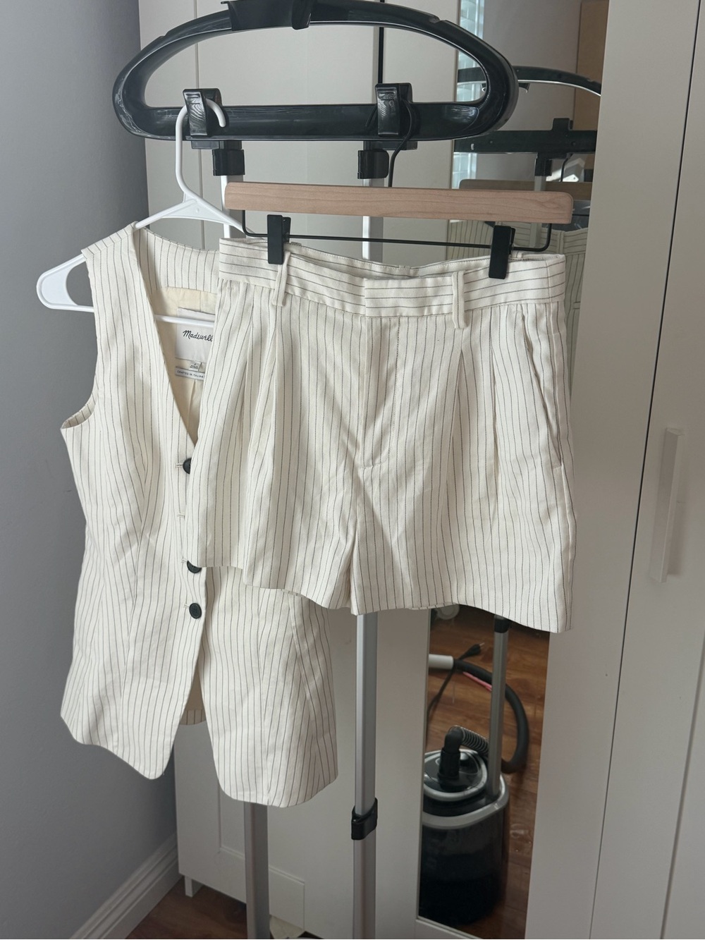 Madewell Cream Pinstripe High-Waist Shorts